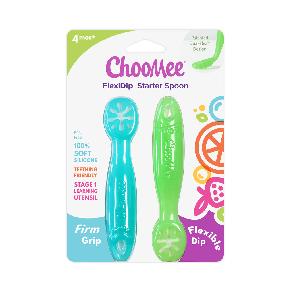 ChooMee Silicone Baby Spoons | 4 Months, First Stage Extra Soft Spoon Tip  for Self Feeding | Firm Handle for Stable Grip | BPA Free, Platinum Grade