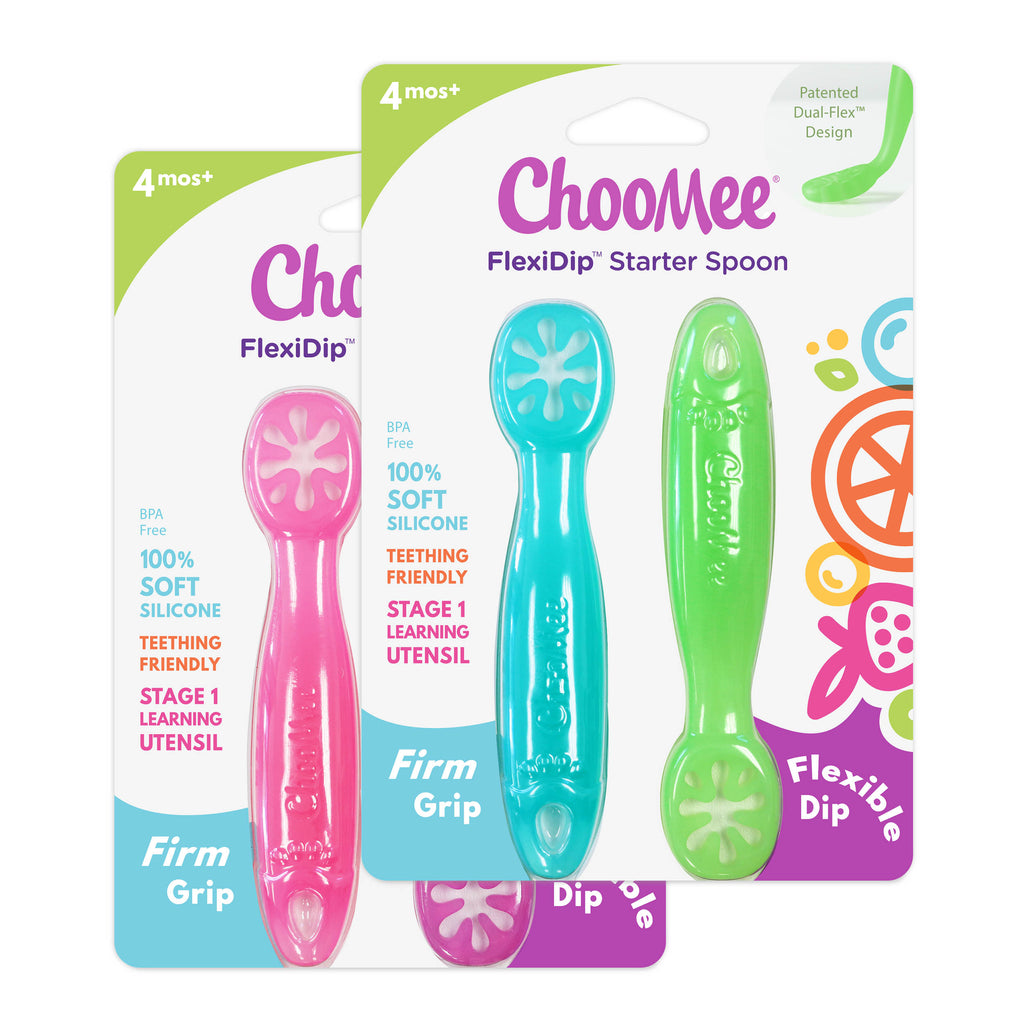 ChooMee Silicone Baby Spoons | 4 Months, First Stage Extra Soft Spoon Tip for Self Feeding | Firm Handle for Stable Grip | BPA Free, Platinum Grade